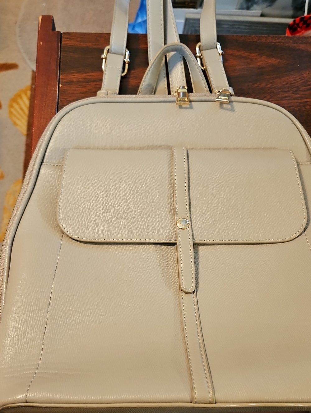 Miztique Grey Faux-Leather Backpack with Front Flap Pocket
